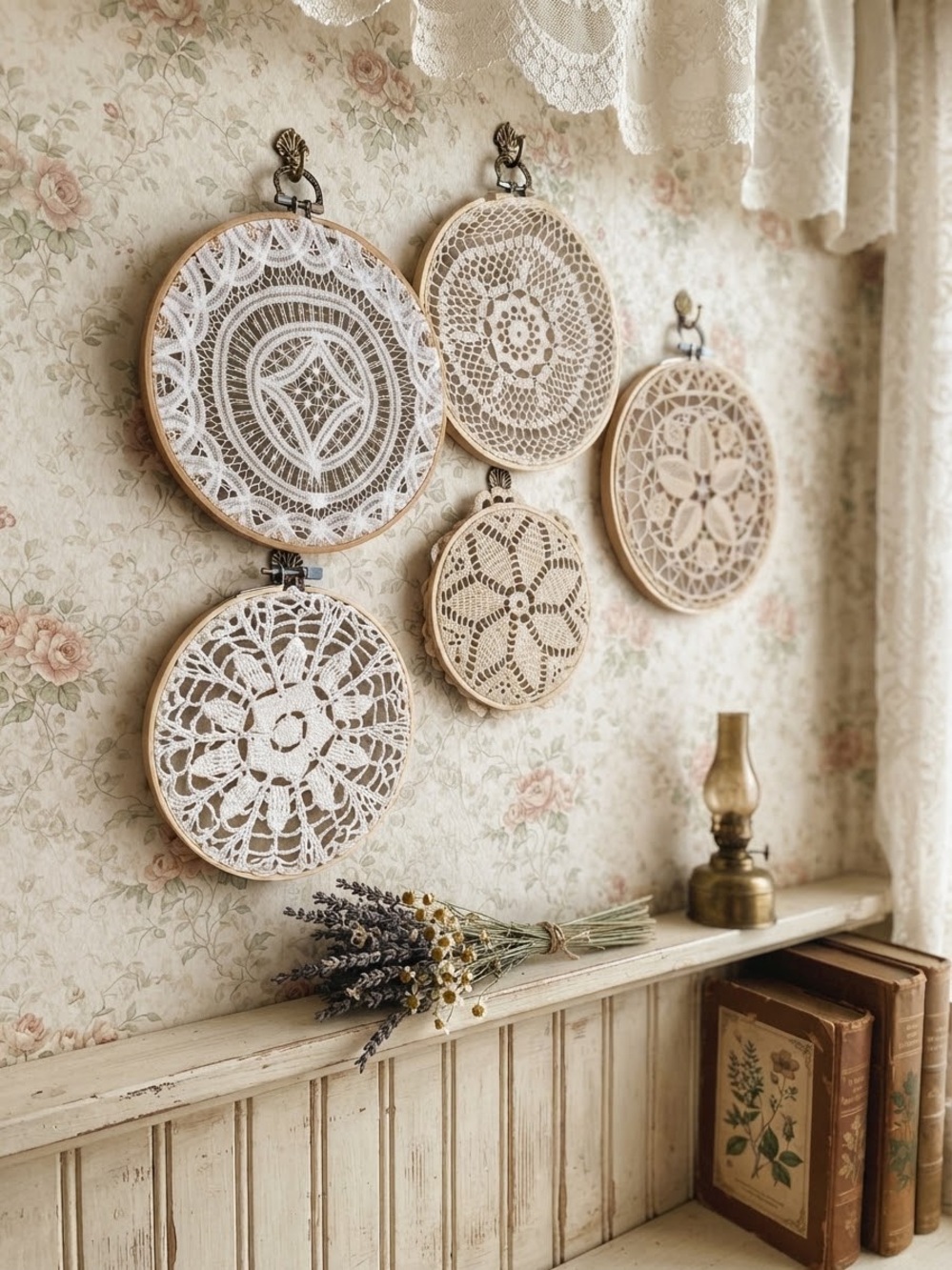 Set of 5 Woven Wall Decor Pieces in White & Brown